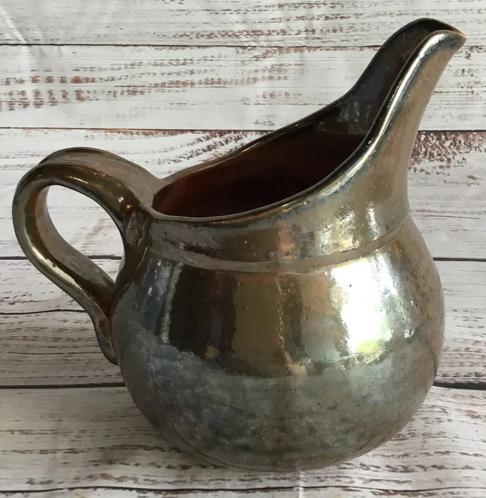 Kessler Small Pottery Pitcher Lusterware Silver Tone Art Signed Rare