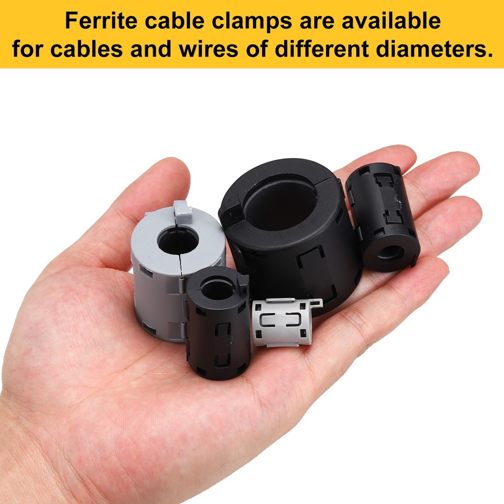 12 Pcs Ferrite Filter Ring Core Cable Clip ID 11mm with Ears, Black