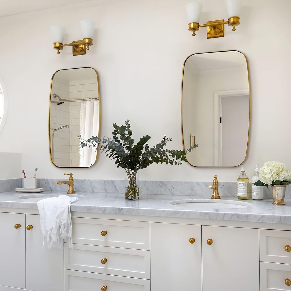 Brushed Gold Oval Mirror 24x36 Bathroom Stainless