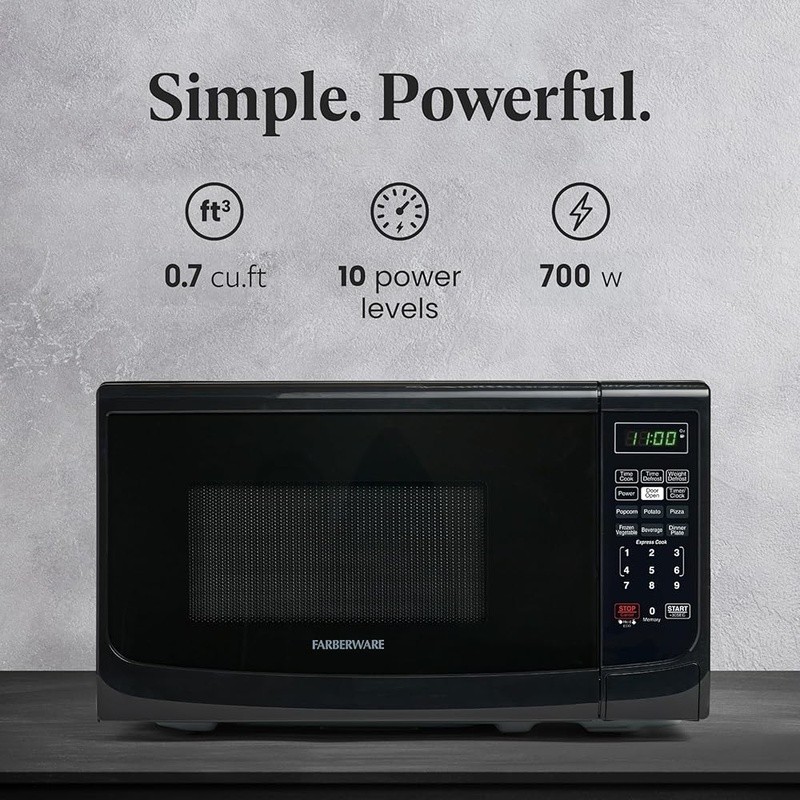 700W Compact Microwave Oven Countertop Programmable W/ LED Display Safety Lock