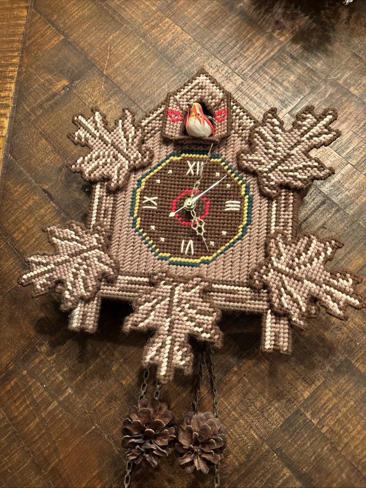VTG Needlepoint Cuckoo Clock Working Battery Operated