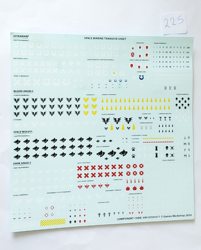 Warhammer 40K Space Marine Transfers Decal Sheet