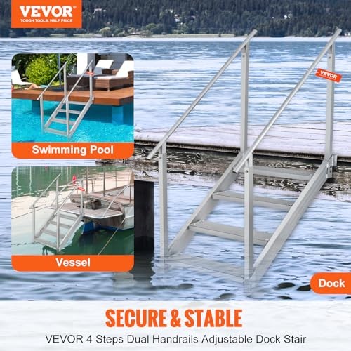 Dock Stairs 4 Steps, 500lbs Load Pool Steps, Adjustable Height NEW-4 Step