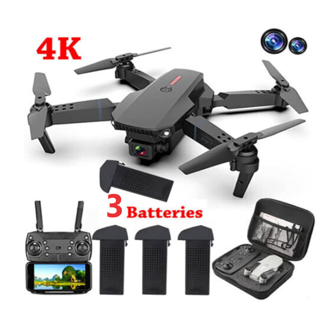 Dual Battery Black Drone – 4-Way Obstacle Avoidance RC Quadcopter