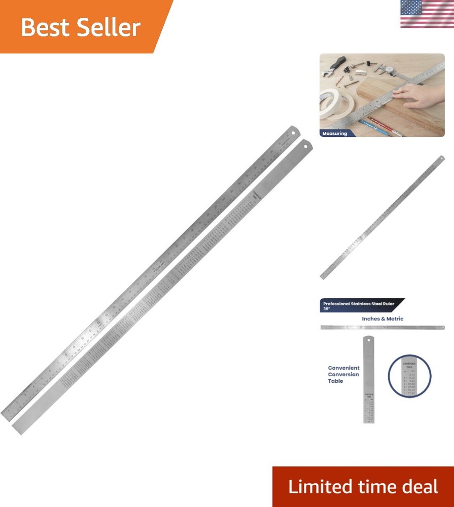 Durable 36-Inch Architect Ruler with Acid-Etched Markings & Conversion Chart