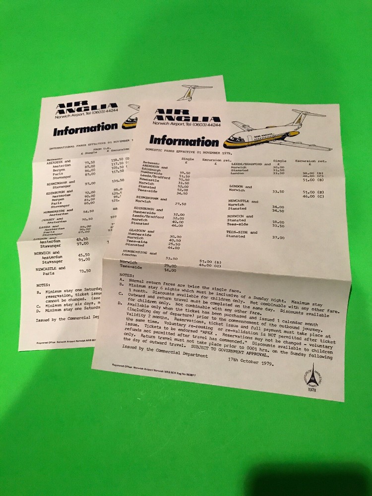Air Anglia 1979 Information Brochures