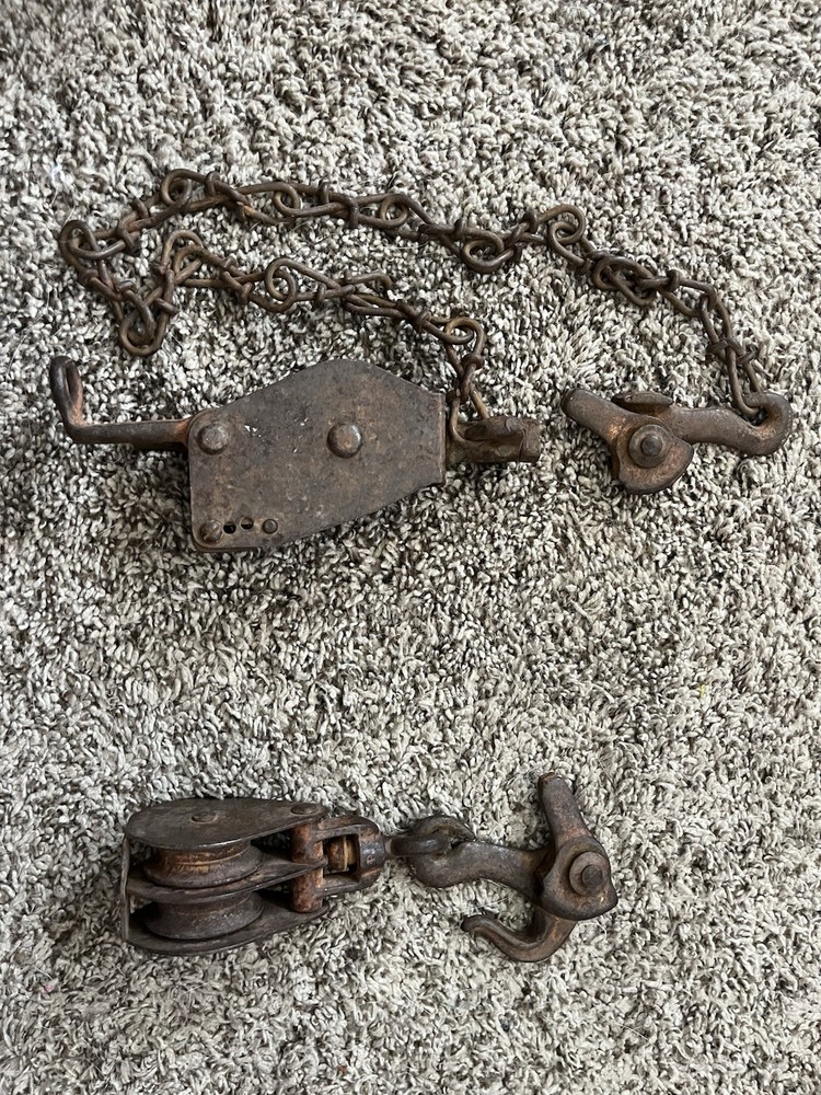 Two Vintage Barn Pulleys Early