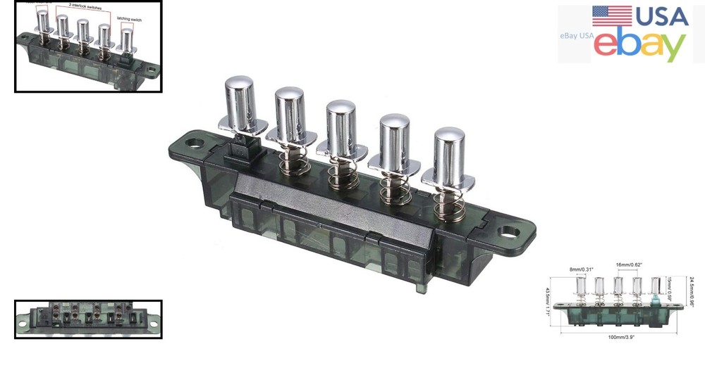 Piano Type Push Button Switch for Kitchen Range Hood, 5 Positions AC 250V