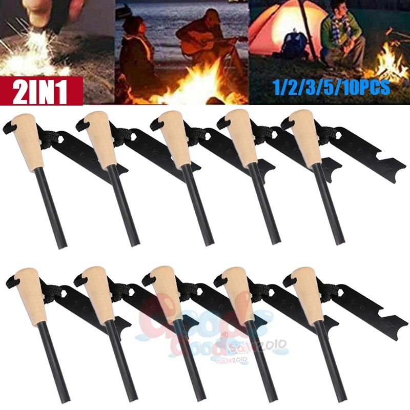 Ferro Flint Scraper Fire Starter Rod Lighter Magnesium Emergency Camping Tool