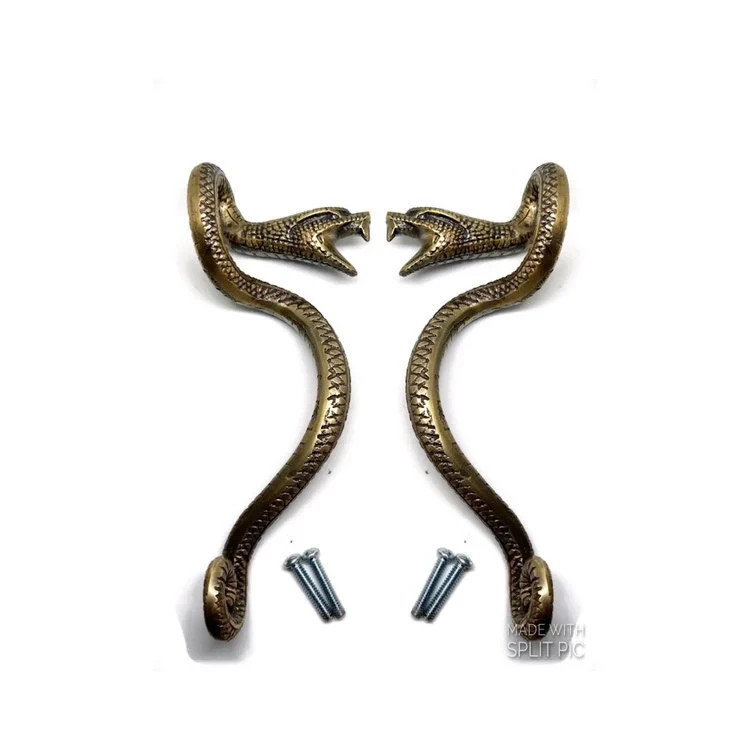 2 Heavy Curly Snake Solid Brass Door Handles 7" (18cm) Handmade Antique Pull Set