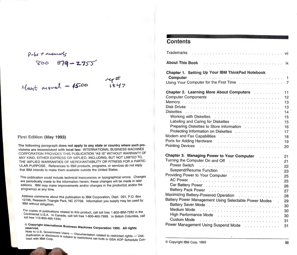 VINTAGE: IBM ThinkPad User's Guide Models 350/350C - 1993