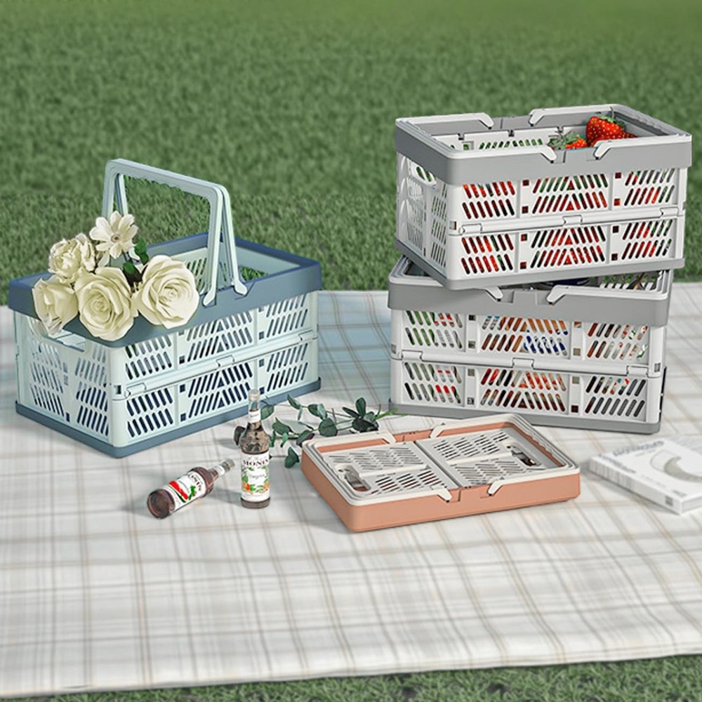 Plastic Storage Crate - 20L Collapsible Crate Stacking Folding Storage Basket...