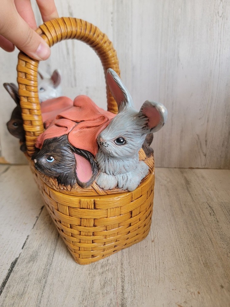 Vintage ceramic Easter Bunny basket unique rabbits spring home decor