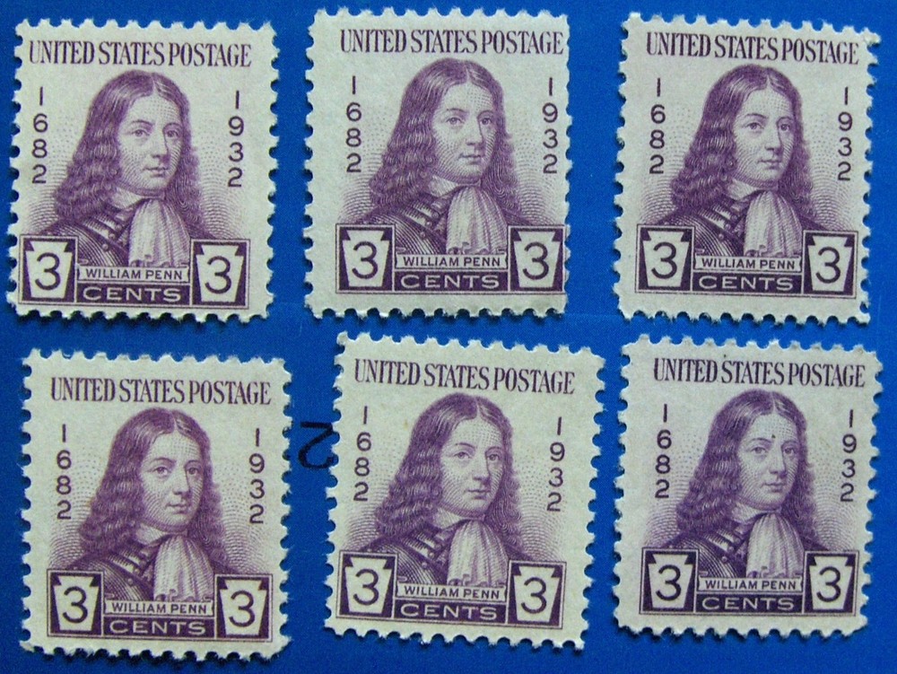 SINGLE US 3¢ Stamp SC #724 WILLIAM PENN MNH 1932.
