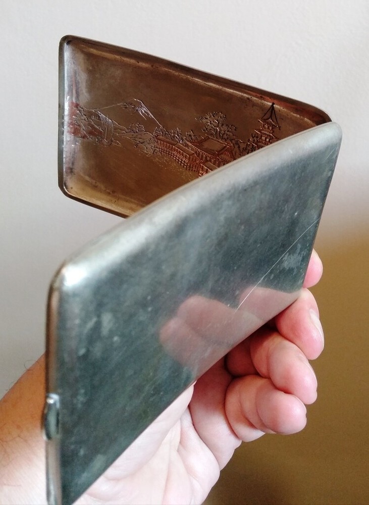 JAPANESE SILVER STERLING CIGARETTE CASE INLAID COPPER