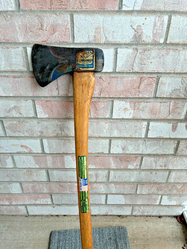 Vintage Collins Commander Single Bit Axe Phantom Bevel 34in Hickory Handle Decal