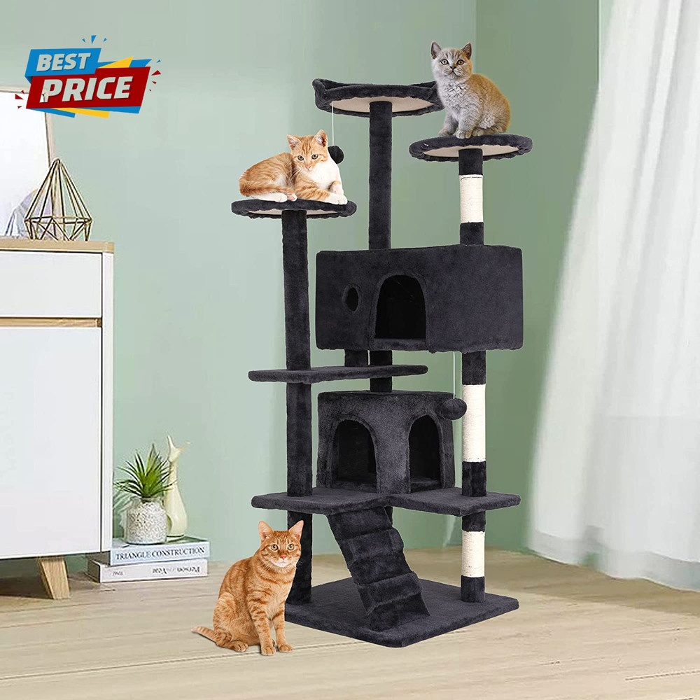 54" Cat Tree Tower | Dark Gray | Sturdy, Easy to Assemble, Multi-Level Activity