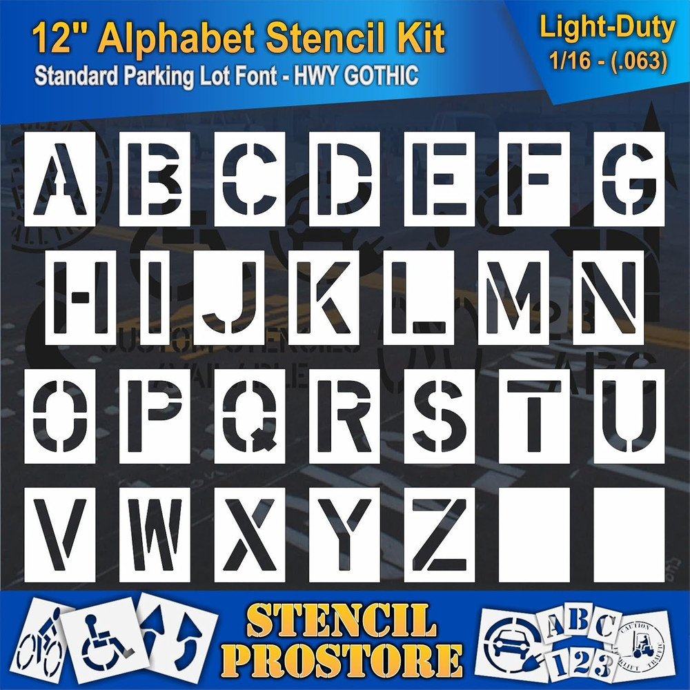 12" Alphabet Stencil Kit - 28 Light-Duty Pavement Stencils for Easy Marking