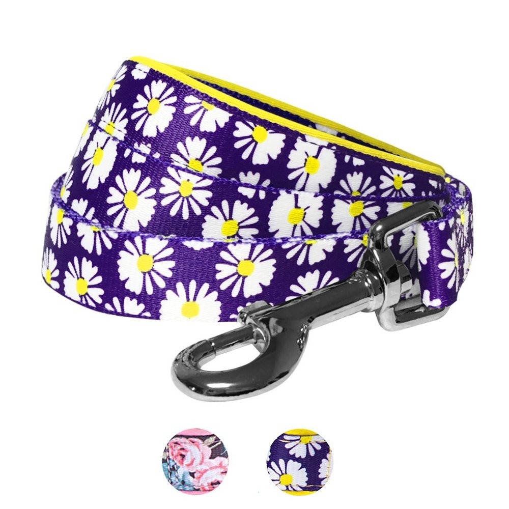 2 Pattern Loving Daisy Prints Dog Leash Soft Comfortable Handle 4 FT x 1 In