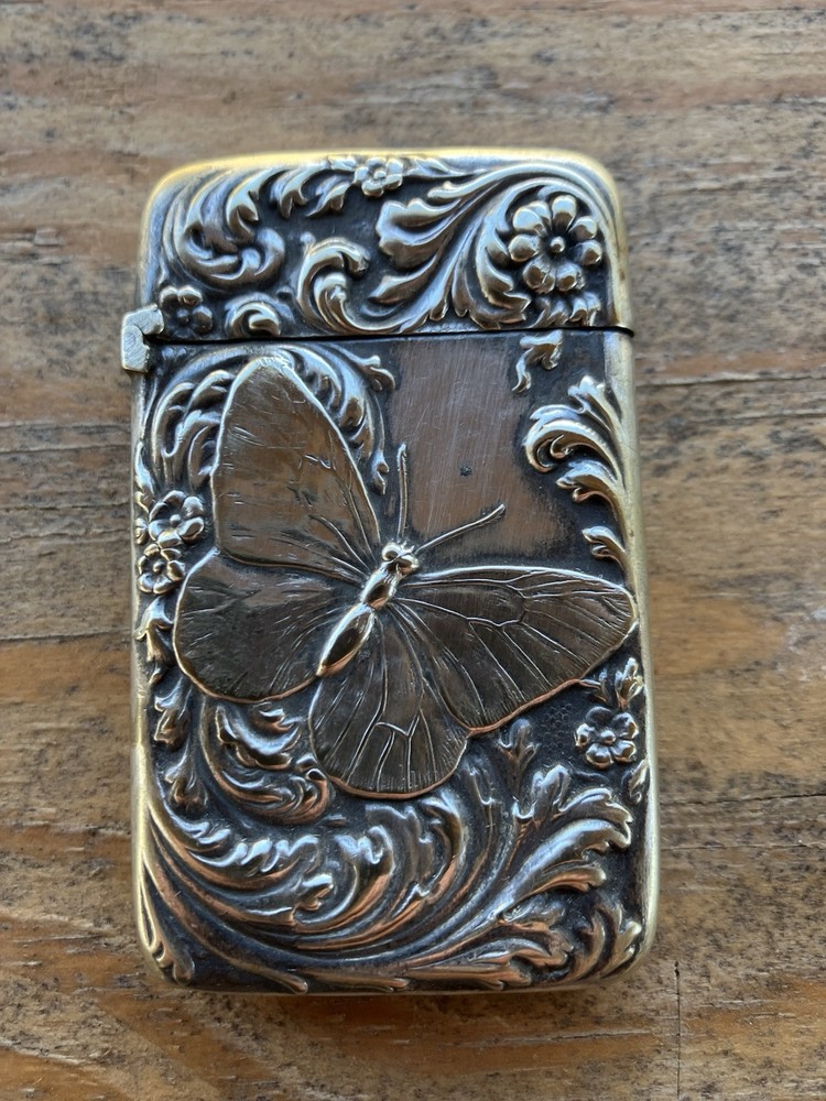 Antique Silver Butterfly Match Safe--Free Ship