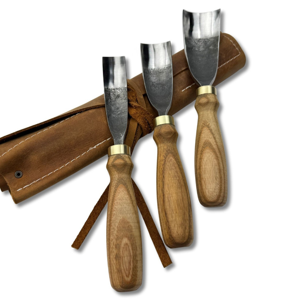 Hand-Forged Bent Gouges – 52100 Steel Blade, Ash Handles, Spoon and Bowl Carving