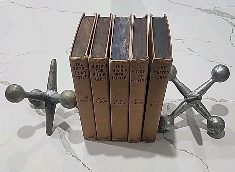 Vintage Silver Cast Iron Jack Bookends. Retro Modern Pop Art