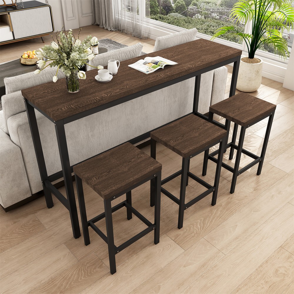 4 Piece Dining Table Set Table w/ 3 Stools Kitchen Breakfast Furniture