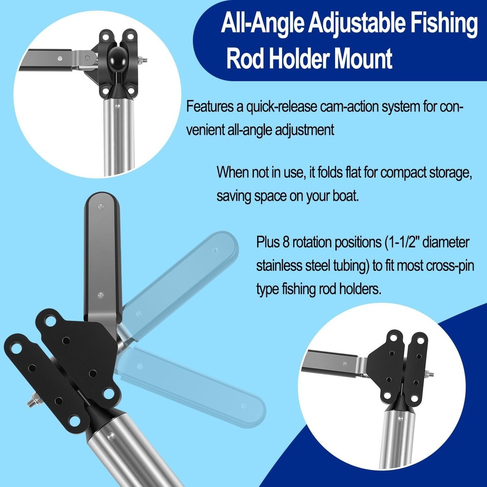 T10-355 All-Angle Adjustable Fish Rod Holder Grill Mount for Magma Rectangular
