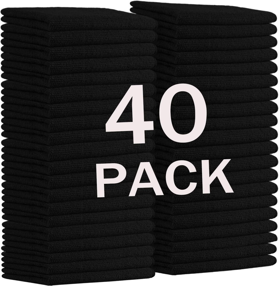 12" x 12" Black Microfiber Cleaning Cloth,40Pack Multi-Purpose Reusable Clean...