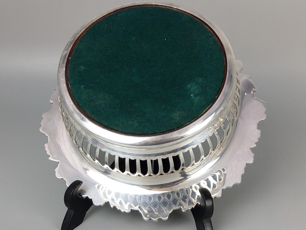 Antique Pierced Bottle Coaster Silver Plated Grape & Vine