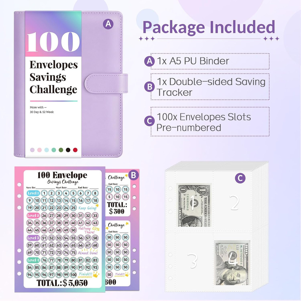 100 Envelopes Money Saving Challenge, Savings Challenges Book with Envelopes & C