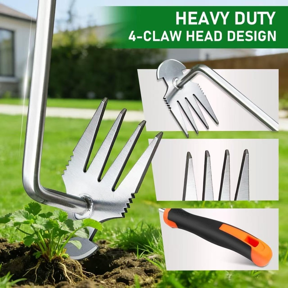 Weed Puller Tool, 2-in-1 Hand Weeder Tool with 4 Sharp Tines & Blade, Mangane...