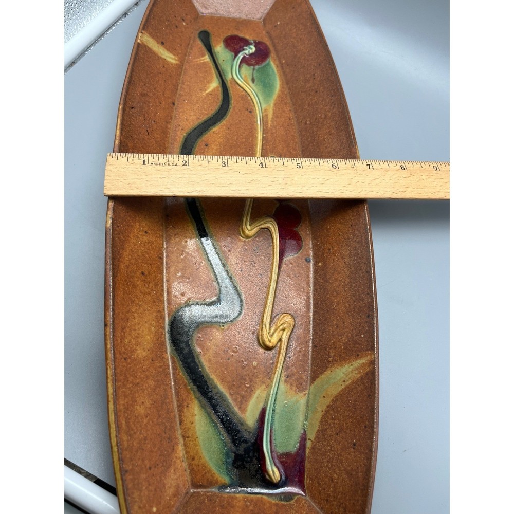 Vintage Peter Kaiser Signed stoneware Serving Tray rustic abstract design