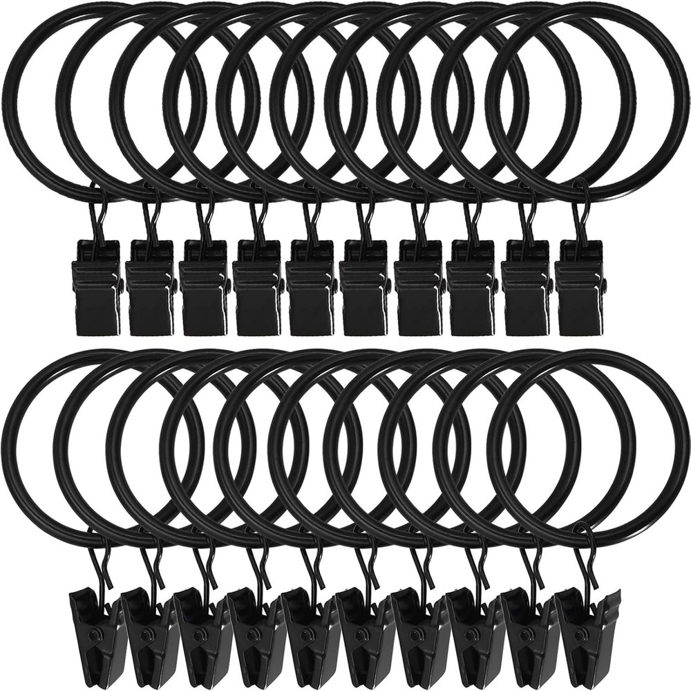 Versatile 20-Pack Black Drapery Clip Rings - Metal, Effortless Glide