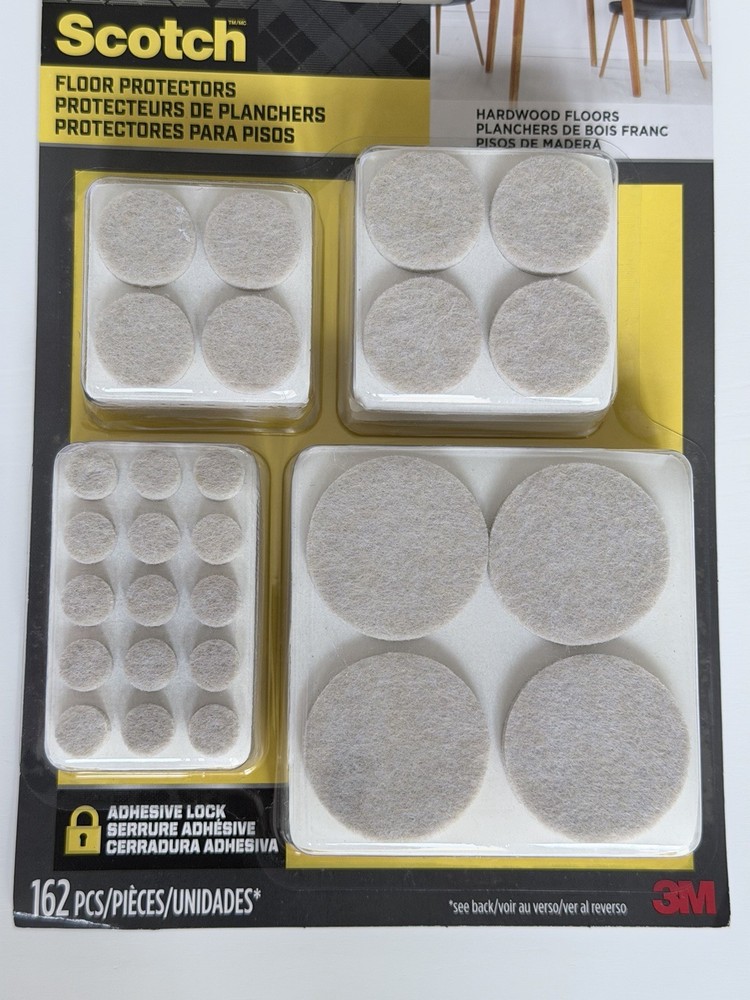 SCOTCH 162 Pack Felt Pads Floor Protectors Value Pack Assorted Sizes BEIGE - NEW