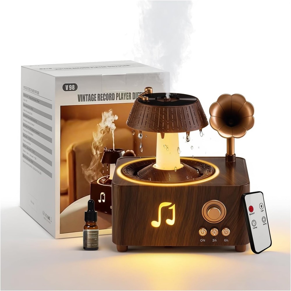 250ml Aromatherapy Diffuser Humidifier, Ultrasonic Rain Mist, Remote, Dark Wood