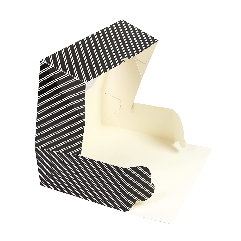 Auto-Popup Extra Deep Quarter Sheet Cake Box with Window Black and White Stri...