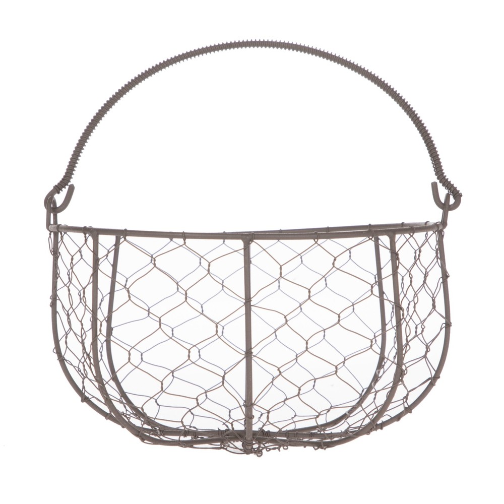 Brown Chicken Wire Storage Basket with Moveable Handle, 4.5"H x 8.375"D