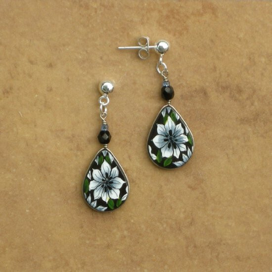 Hand Painted Ceramic PASSION FLOWER Stud Earrings Fair Trade