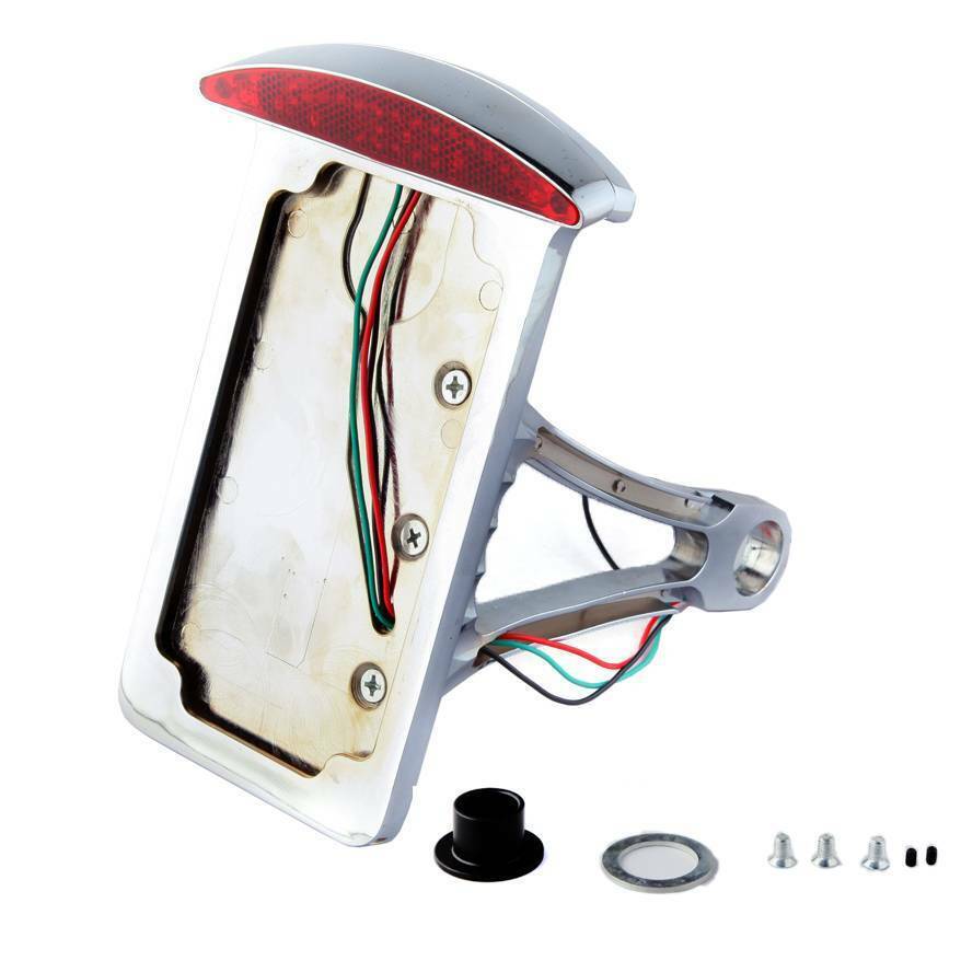 Chrome Motorcycle Side Mount License Plate Holder Bracket w/ LED Tail Light