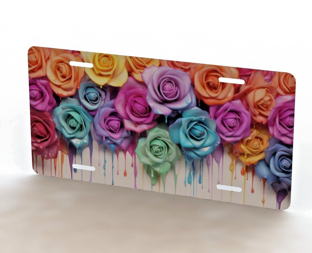 Rainbow Dripping Roses Novelty License Plate