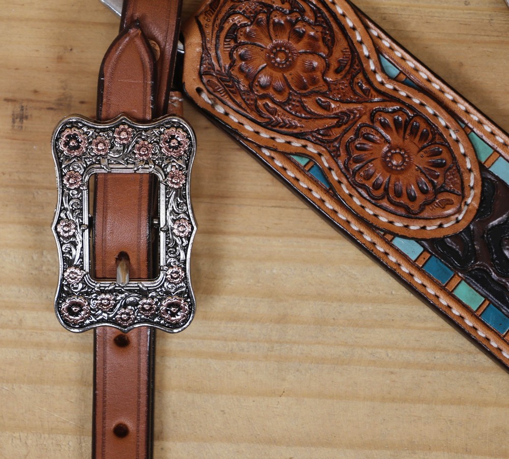 Western Leather Headstall and Breast Collar Tack Set