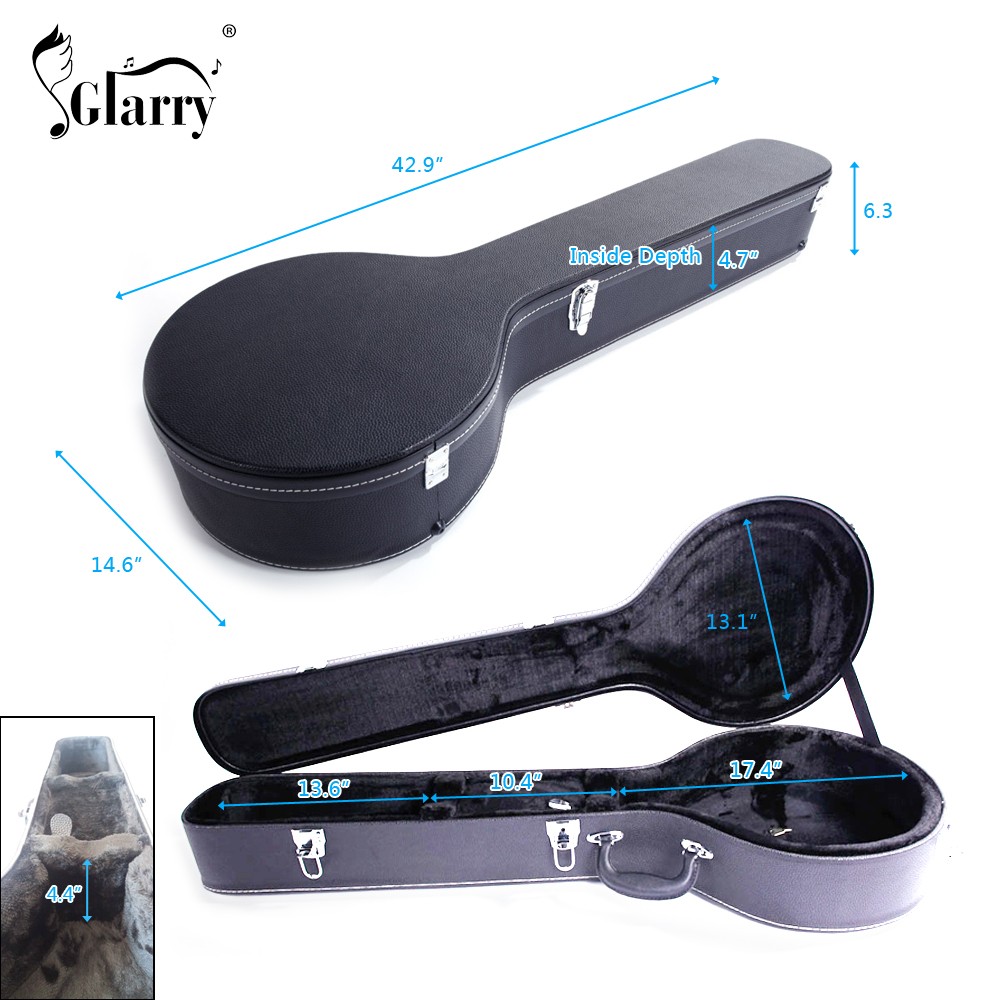 5-String 6-String Microgroove Pattern Leather Wood Banjos Case Black