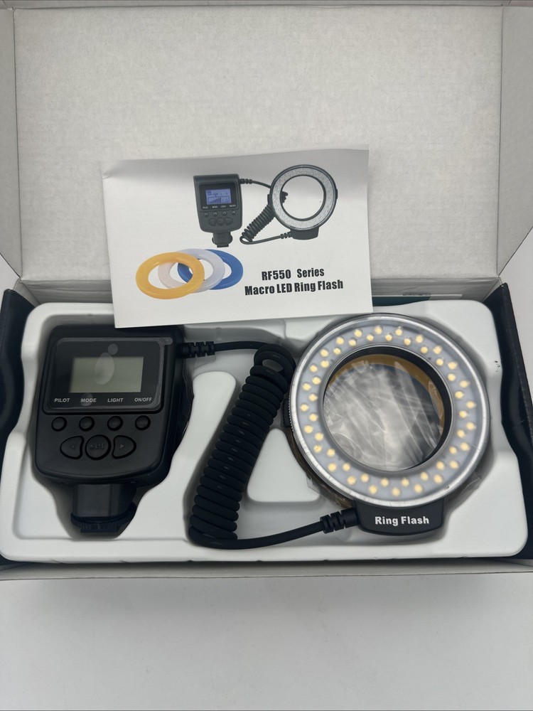 Neewer 48 Macro LED Ring Flash W/ Power Control, Adapter Rings Diffusers R550