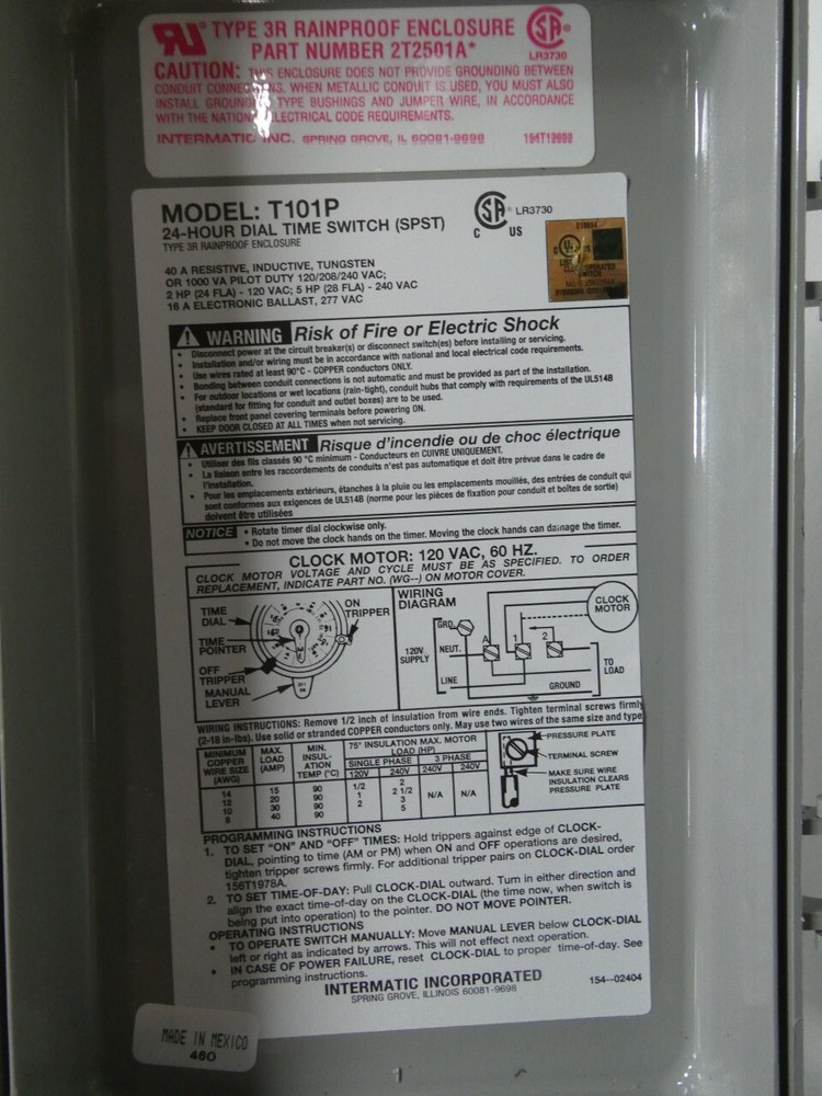 Intermatic T101P 24-hour Time Switch 120v-ac