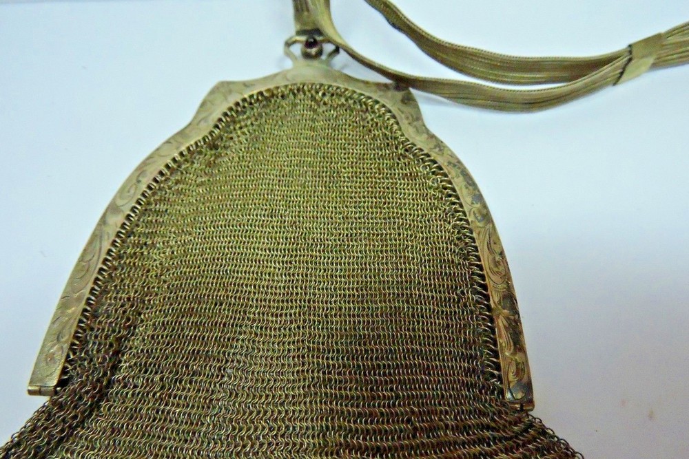 Whiting & Davis Silver Mesh Purse w/ Strap Deco 1930's w/ Strap Engraved Design