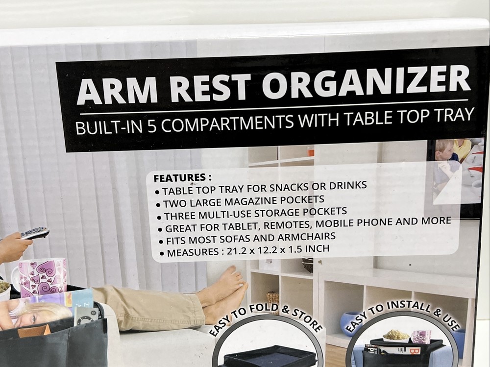 Simple & Co Armrest Organizer Remote Control Holder/Caddy 5 Compartment Black