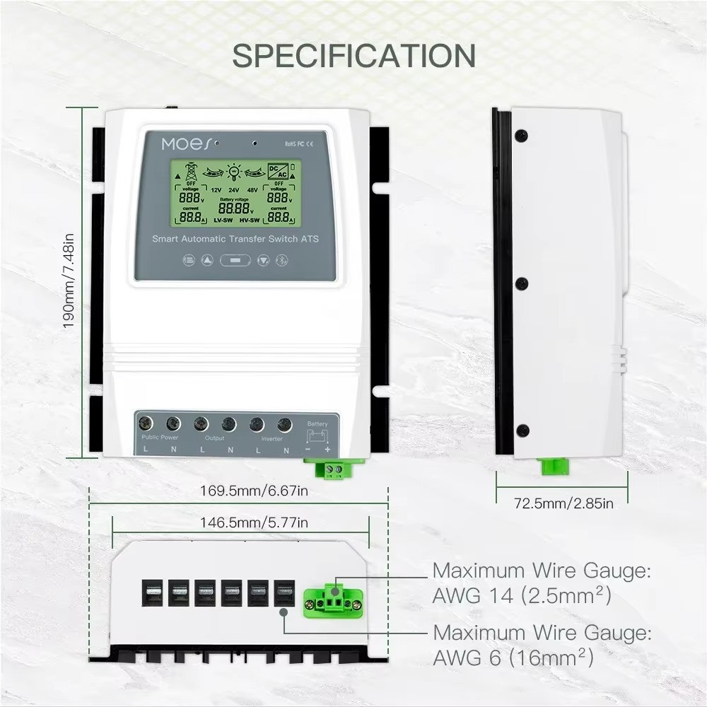 Smart Dual Power Controller Automatic Transfer Switch 8kw 16kw 80A 12/24/48V
