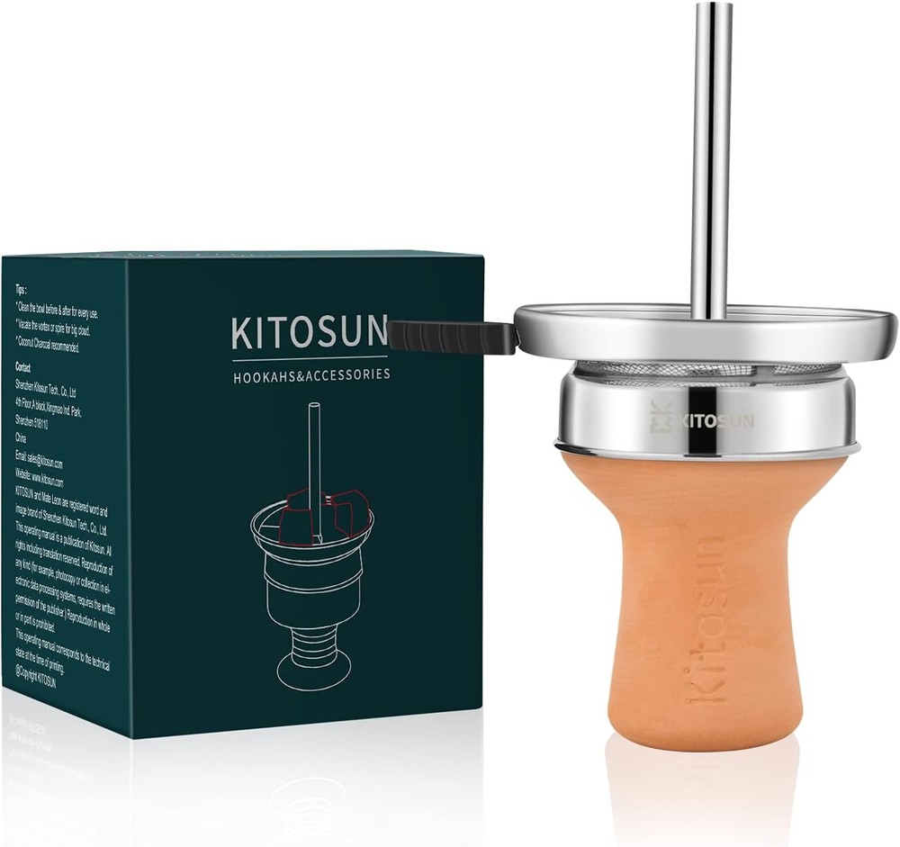 Kitosun Hookah Bowl Set Vortex Ceramic with 5 Holes Screen Nature