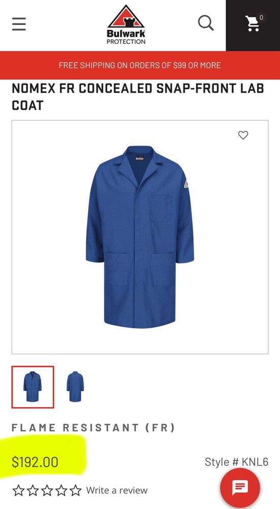 NEW Bulwark NOMEX Medium Flame Resistant Snap-Front Lab Coat KNL6